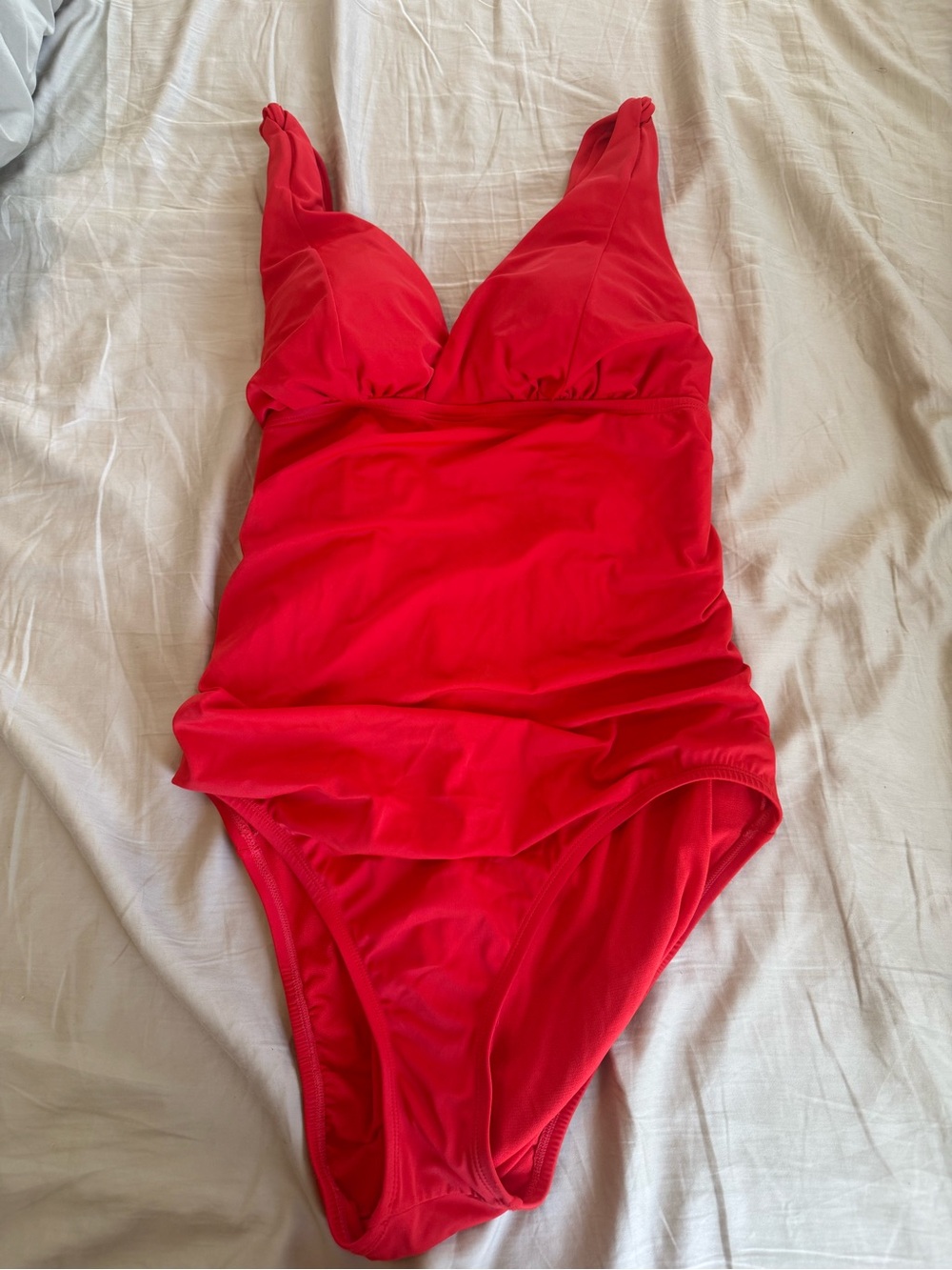 Time and Tru Red One-Piece Swimsuit with V-Neck